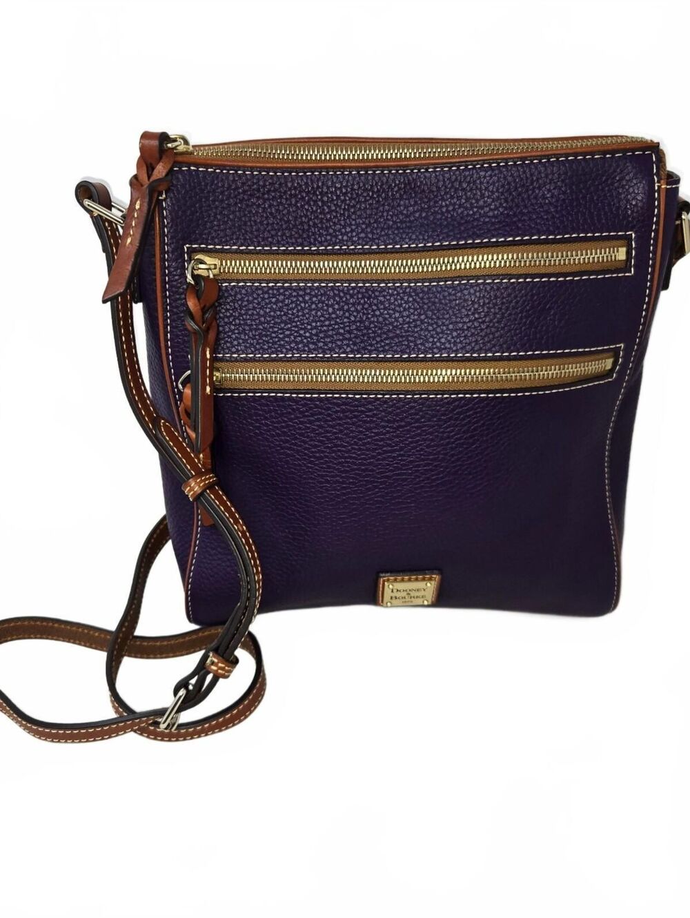 Dooney & Bourke Pebble Grain Triple Zip Crossbody Bag Purse Purple EUC